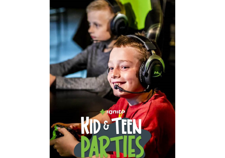 two boys wearing headsets playing video games