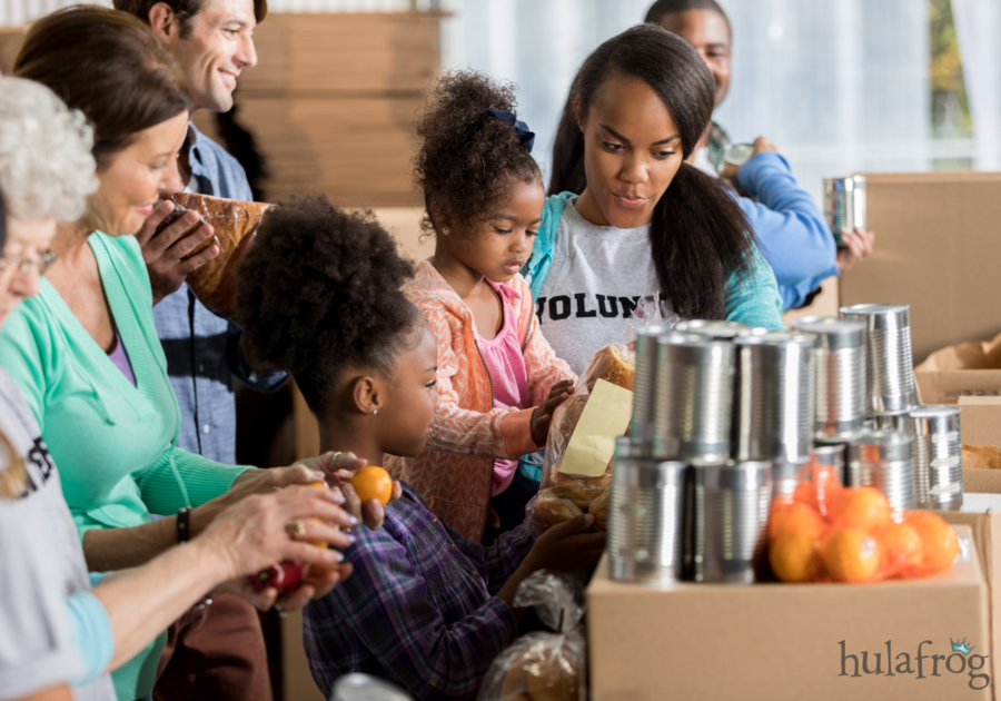 african american family volunteers during food drive
