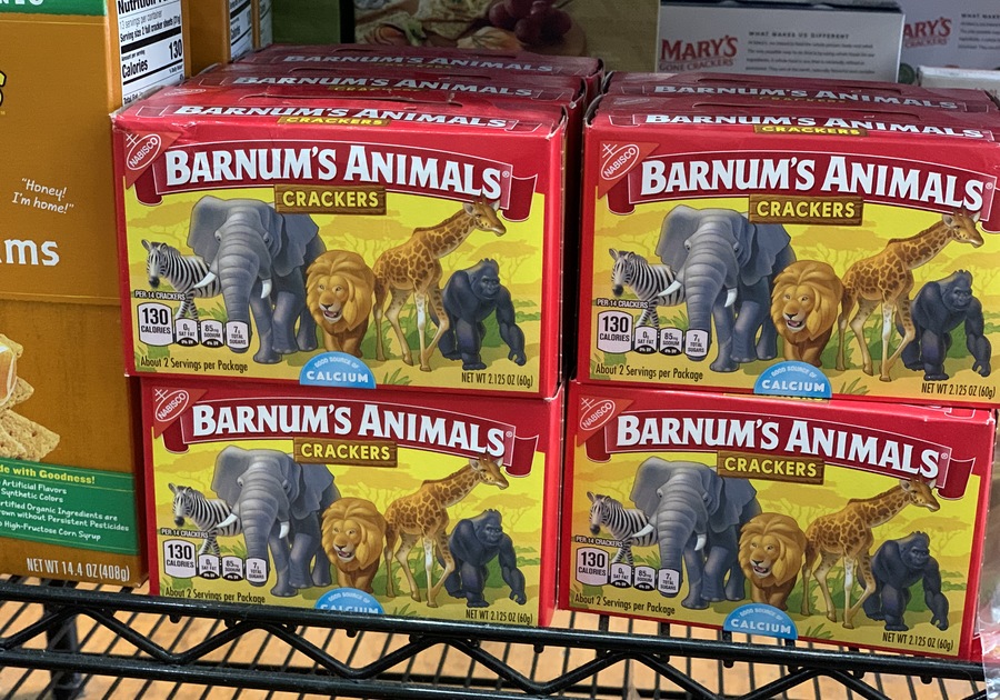 Stack boxes of animal crackers