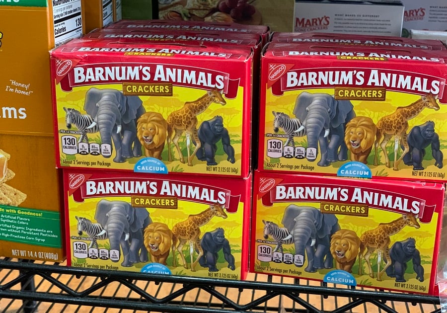 Stack boxes of animal crackers