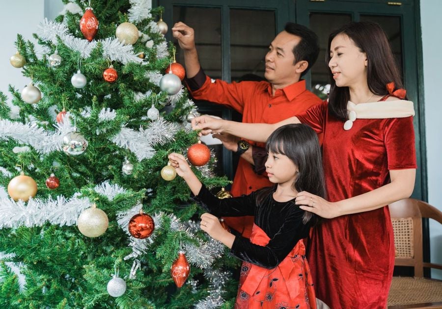 Family Around Christmas Tree standing