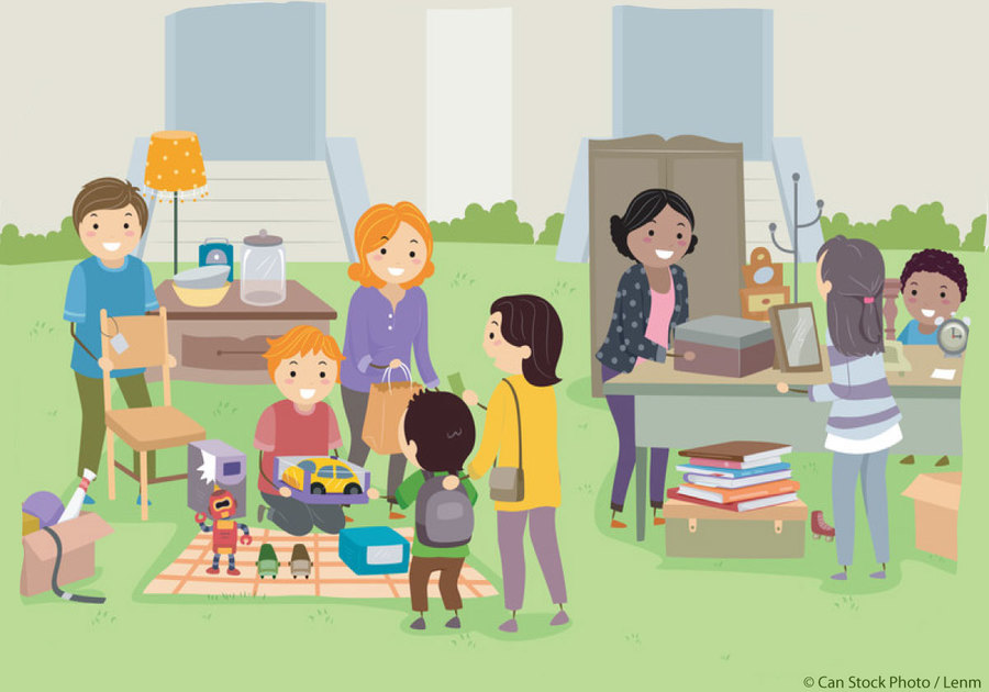 Families at yard sale