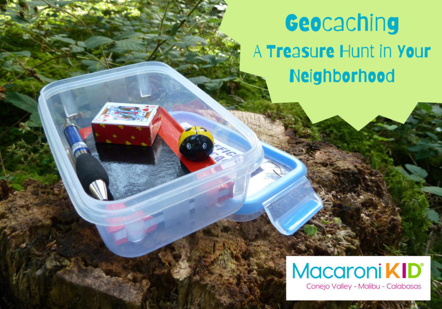 Geocache box with treasures inside.