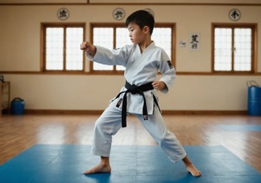 Child performing martial arts