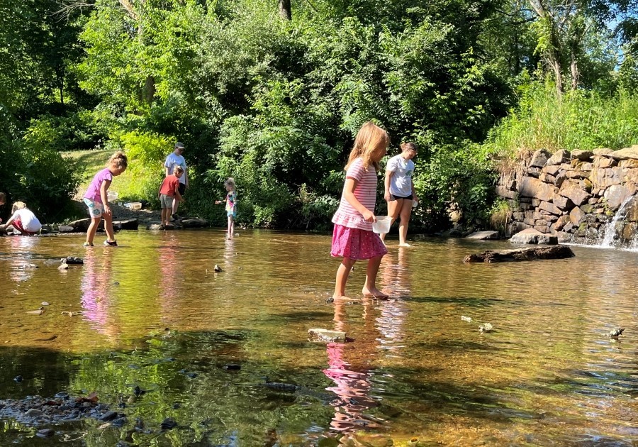 Newlin Grist Mill Summer Discovery kids playing in a creek