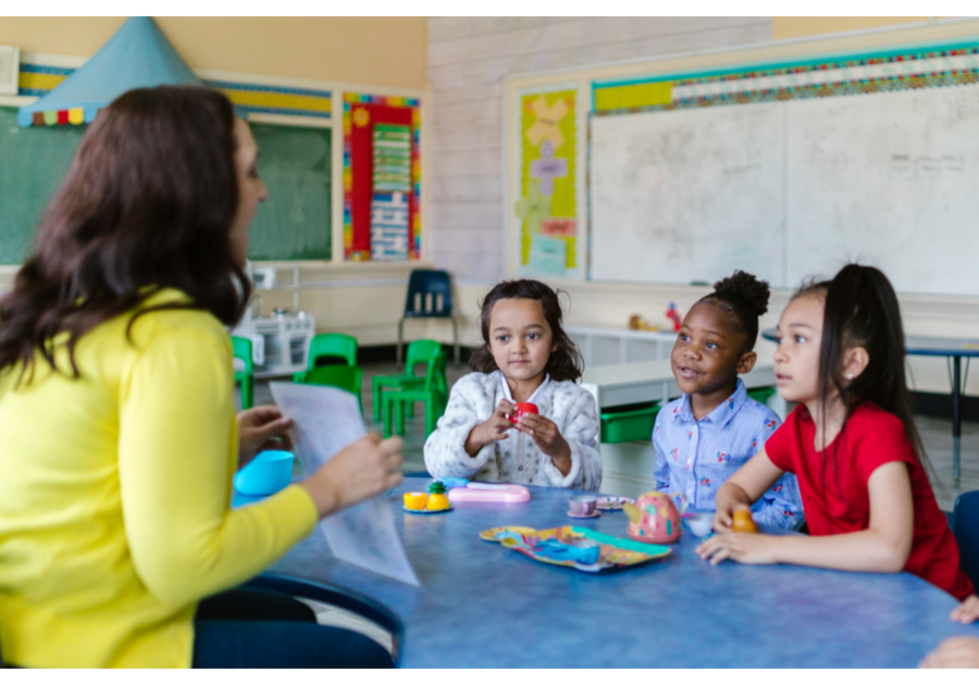 teacher with students in classroom