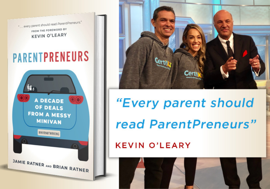 ParentPreneurs book cover, with Jamie and Brian Ratner and Kevin O'Leary