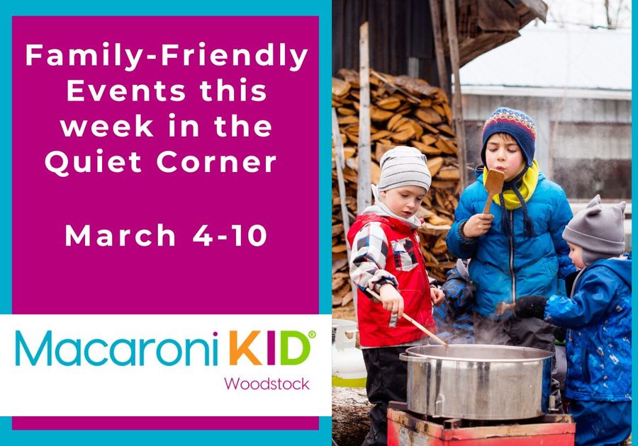 Kids outside in winter coats eating fresh maple syrup on a farm