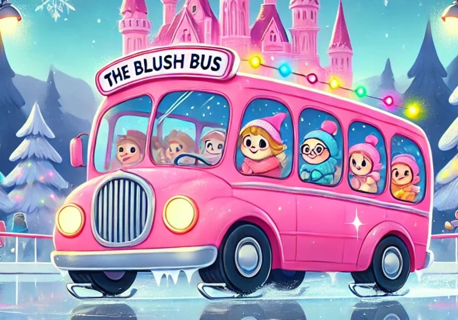 BLush Bus Logo pink bus with passengers