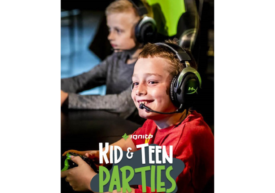 two boys with headsets playing video games