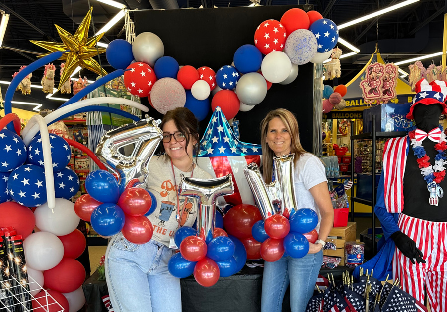 Independence Day decorations and balloon arch