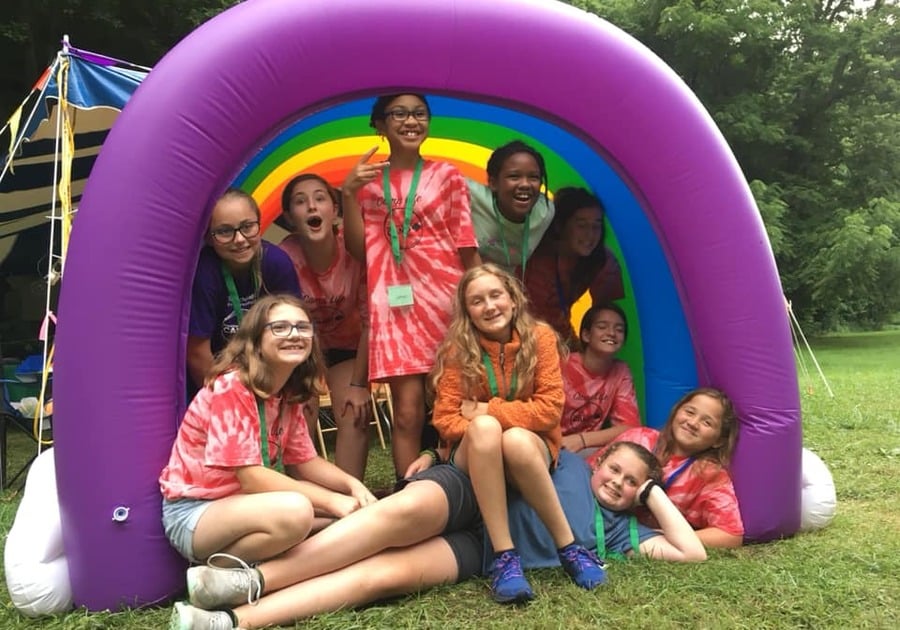 Adolescent girls at summer camp with girl scouts in va