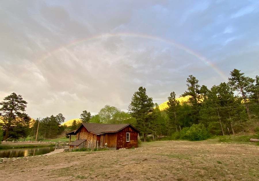 Rainbow over lodge