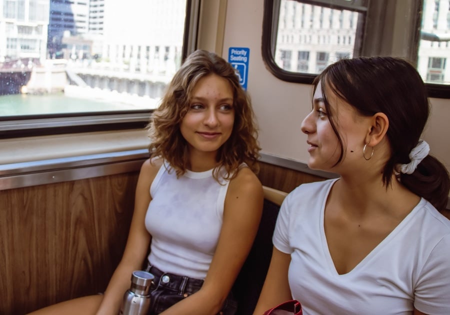 two teens on train