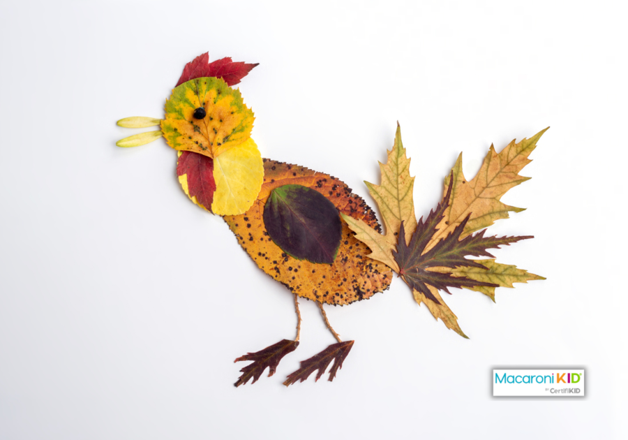 Fall craft with dried leaves 
