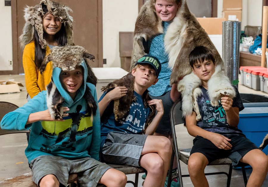 Halberg Summer Ecology Camp, 5 boys in animal skins