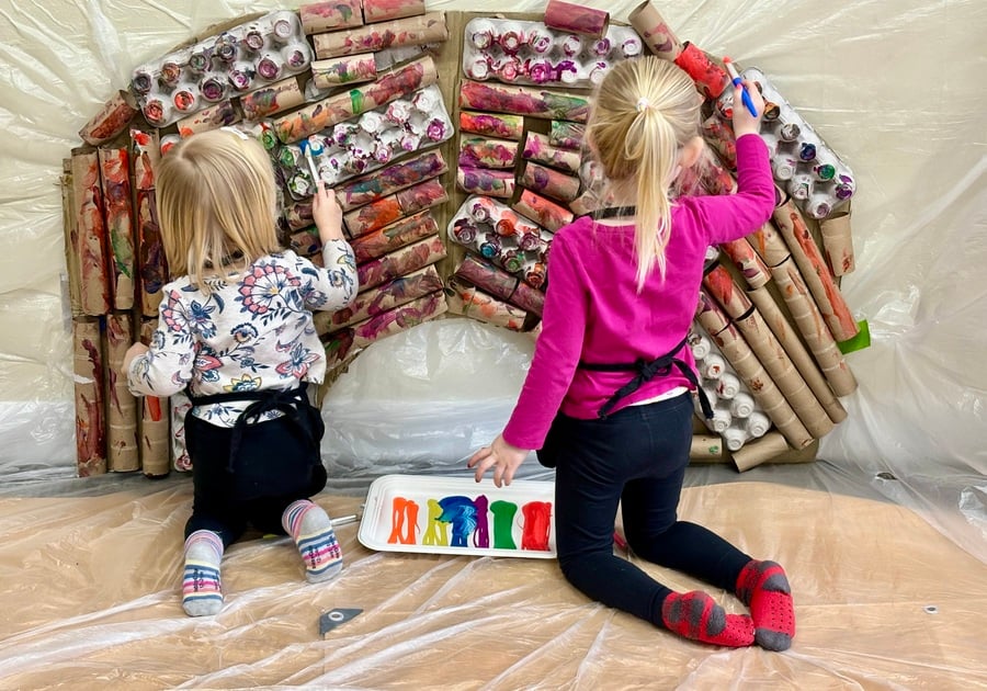 children painting with mixed media