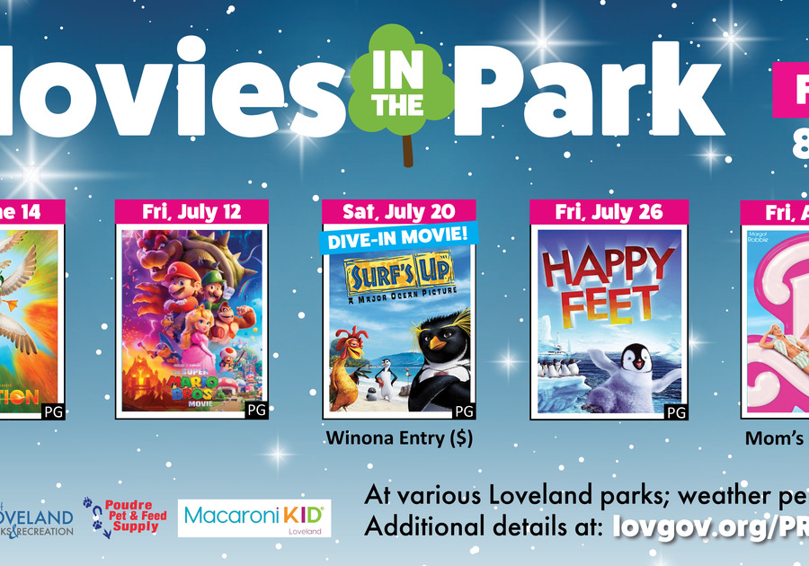 Movies In the Park 2024 City of Loveland Parks & Rec All movie banner