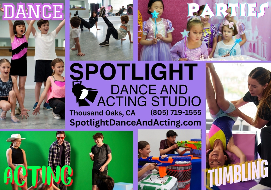 Spotlight Dance and Acting Studio, Thousand Oaks. Dance, Parties, Acting and Tumbling. Images of kids of all ages Dancing, Break dancing, Princess Party, Acting, Nerf Party, and tumbling