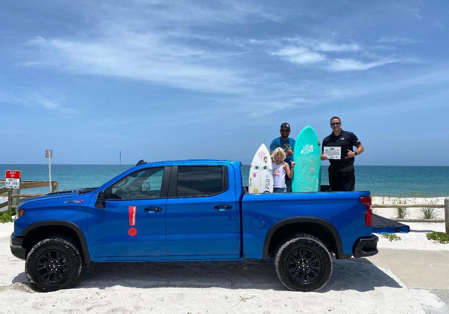 Brandon Taylor of Treasure Coast Board Riders and his eight year-old daughter Colbie Taylor, Jonathan Hardie, General Manager