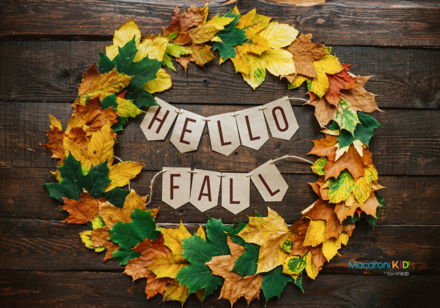 Hello fall lettering on paper cardboard eco garland