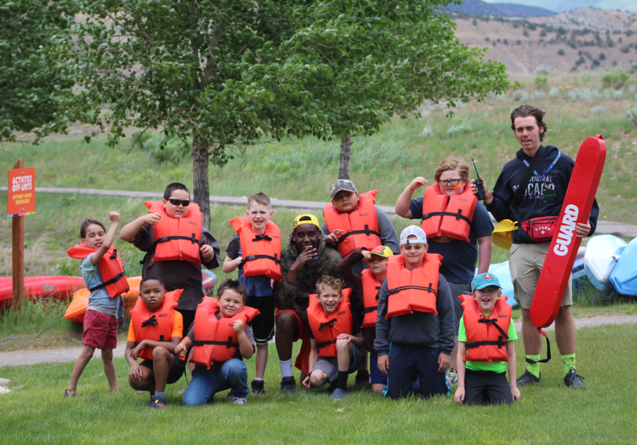 Campers getting ready for a water adventures at Roundup River Ranch