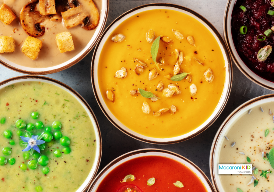 Vegan soups variety. Various vegetable soups