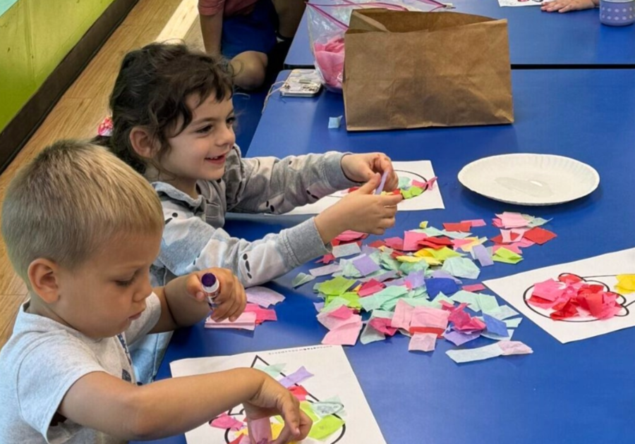 two little kids crafting