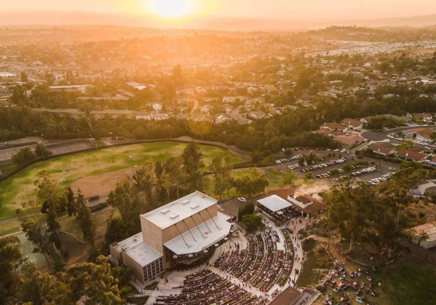 Birds Eye view of the Moonlight Amphitheatre with sunset in the horizon