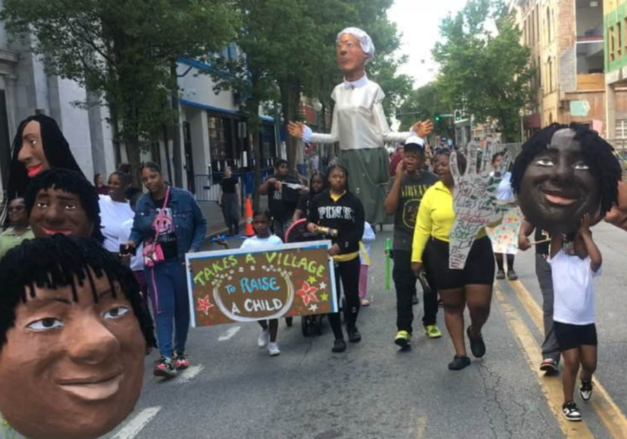 Photo of daisy art parade entry celebrating Lucy Addison