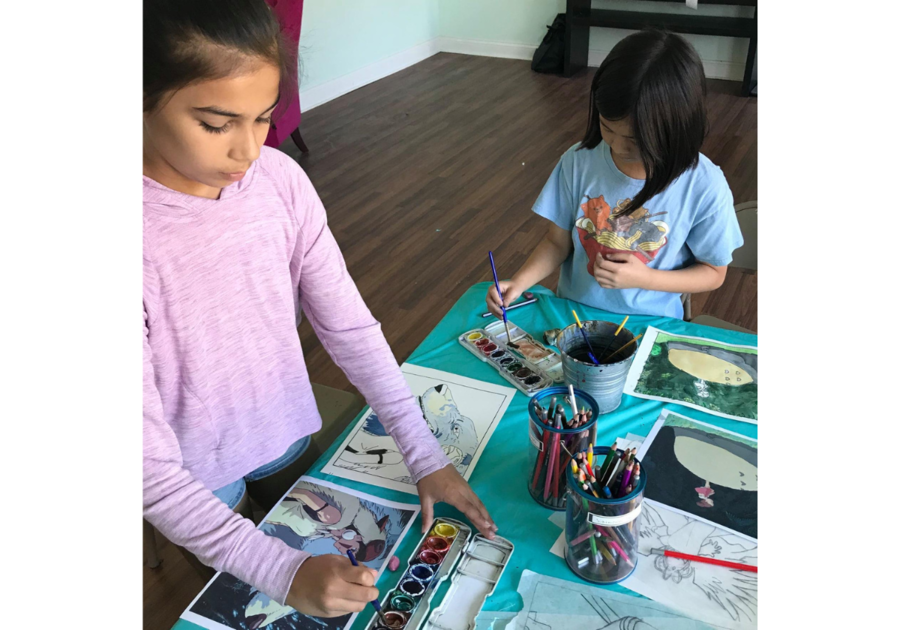 two girls painting