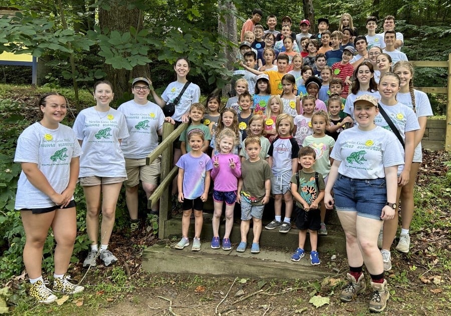 Newlin Grist Mill Summer Discovery group shot of campers and counselors