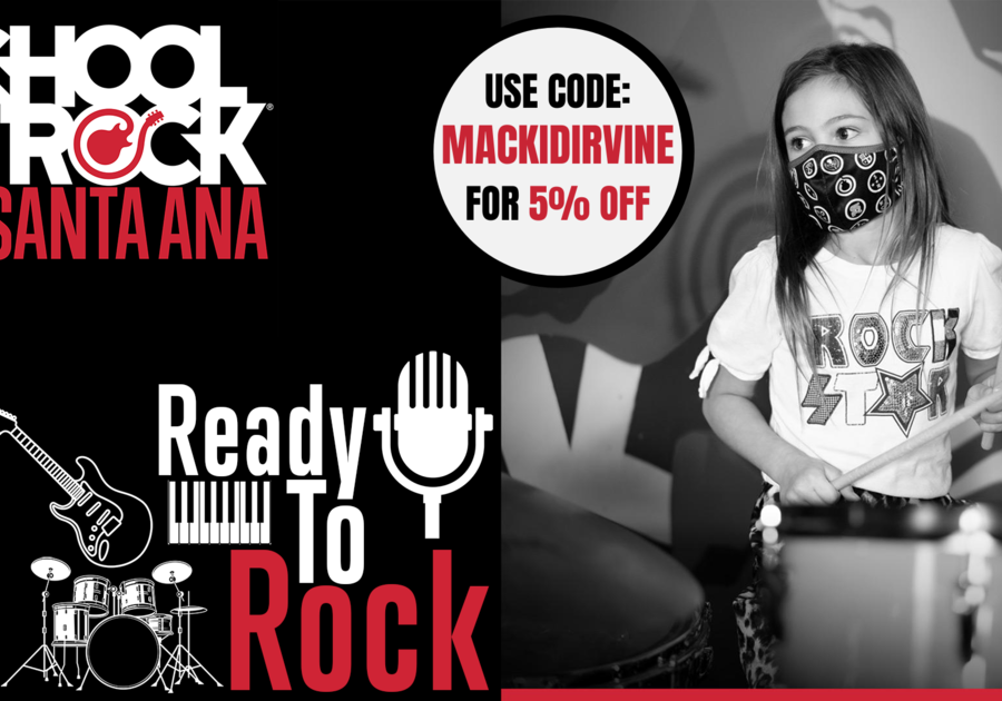 School of Rock Santa Ana Ready to Rock USE CODE MacKidIrvine for 5%off Girl playing drums wearing rock star shirt