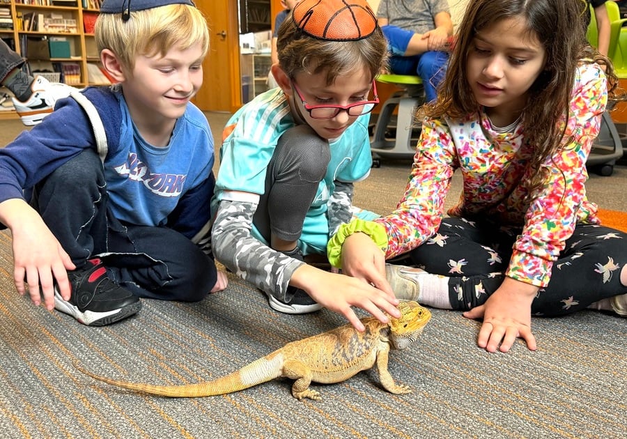 three kids with a lizard