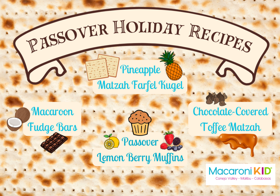 Passover Holiday Recipes; Pineapple Matzah Farfel Kugel, Macaroon Fudge Bars, Passover Lemon Berry Muffins, Chocolate Covered Toffee Matzah