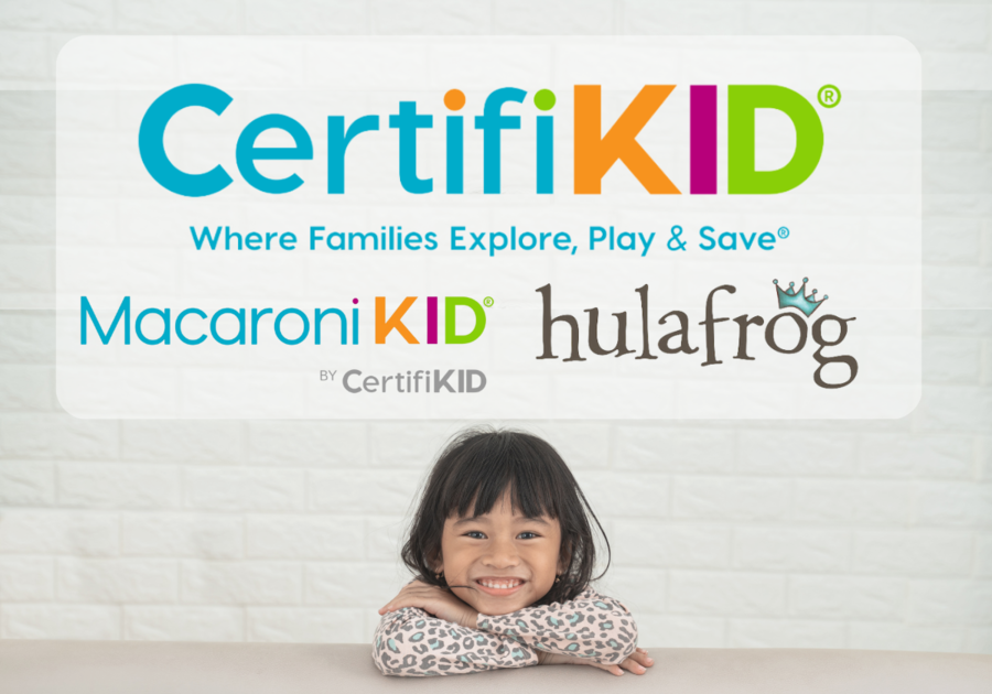 CertifiKID logo with Macaroni KID and Hulafrog underneath