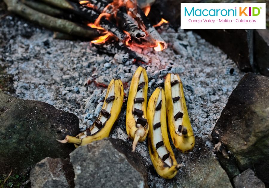 bananas with chocolate by campfire