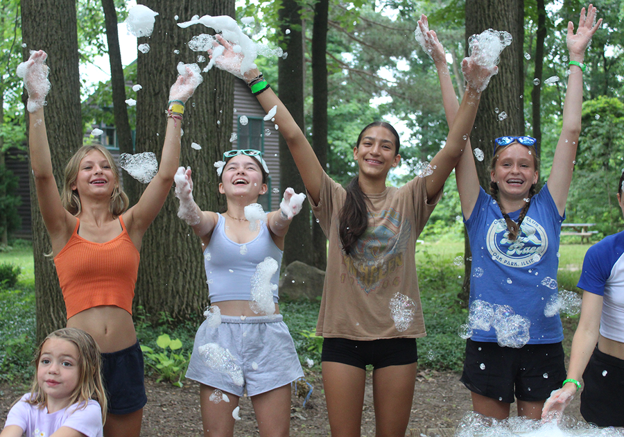 teens playing with foam