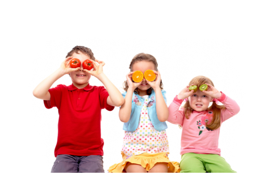 Children holding up fruit