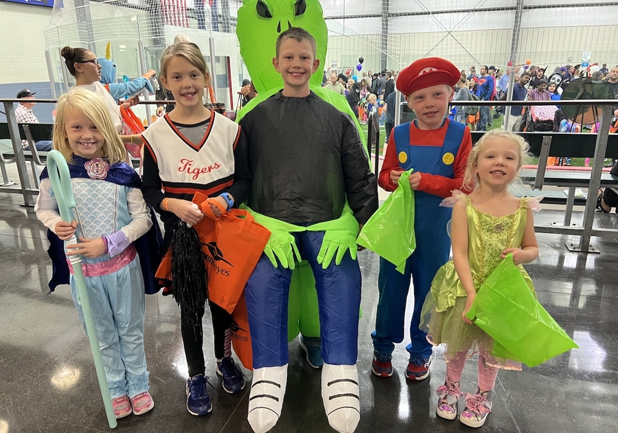 Children in Halloween costumes at Parker Fieldhouse Fright Night