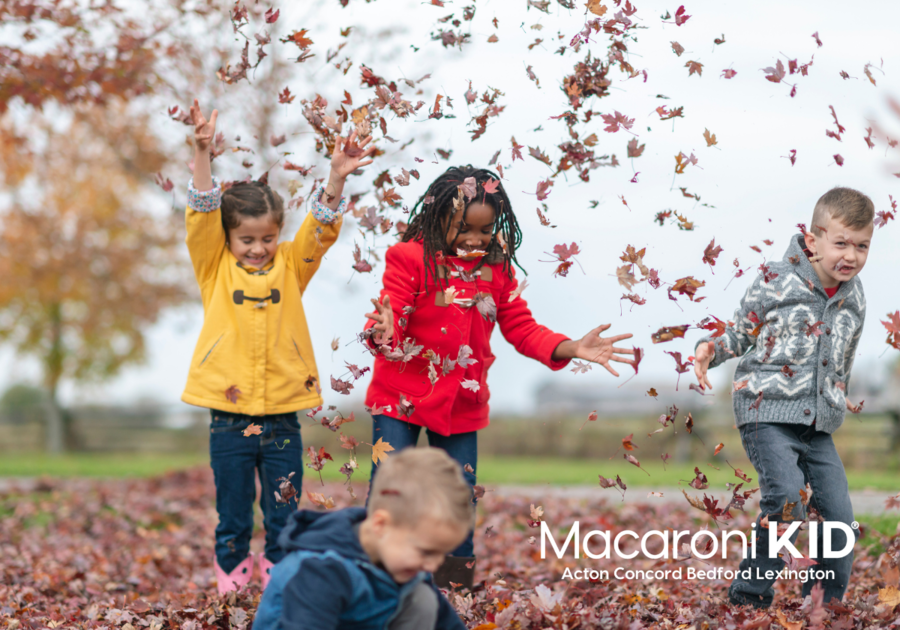 Children playing with leaves