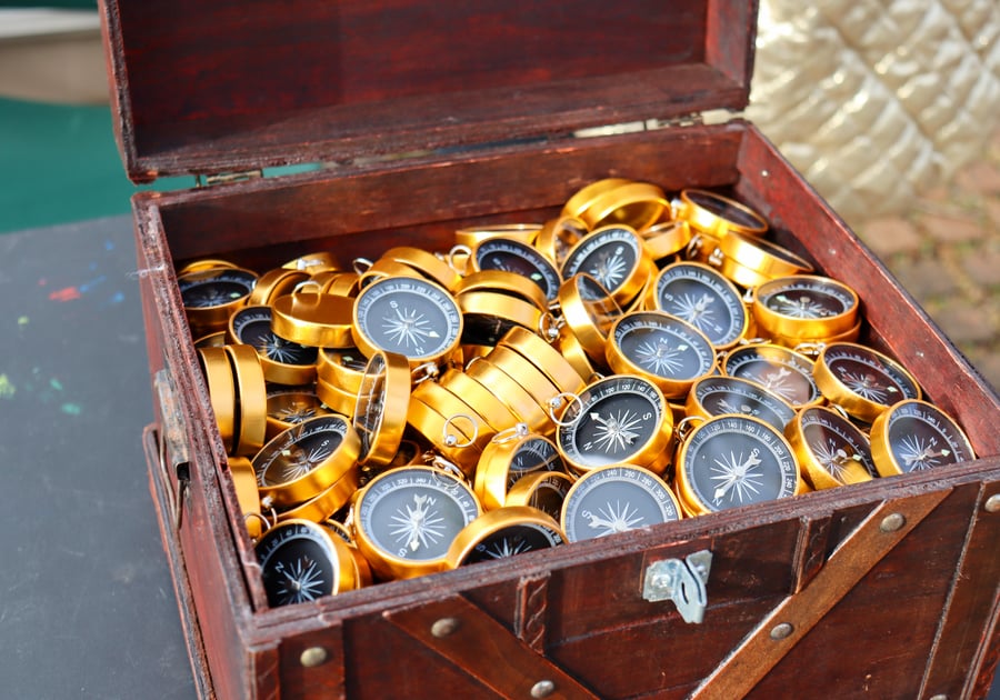 photo of treasure chest with gold compass prizes