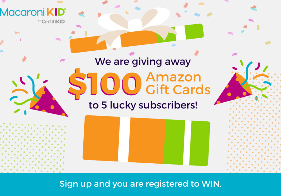 Gift box with words popping out: We are giving away $100 Amazon Gift Cards to 5 lucky subscribers!