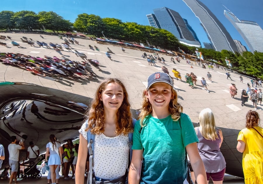 two teen girls at Cloud Gate