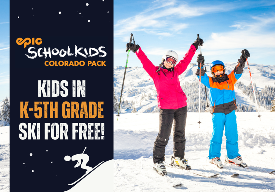Kids in Kindergarten through 5th grade ski free with Epic SchoolKids