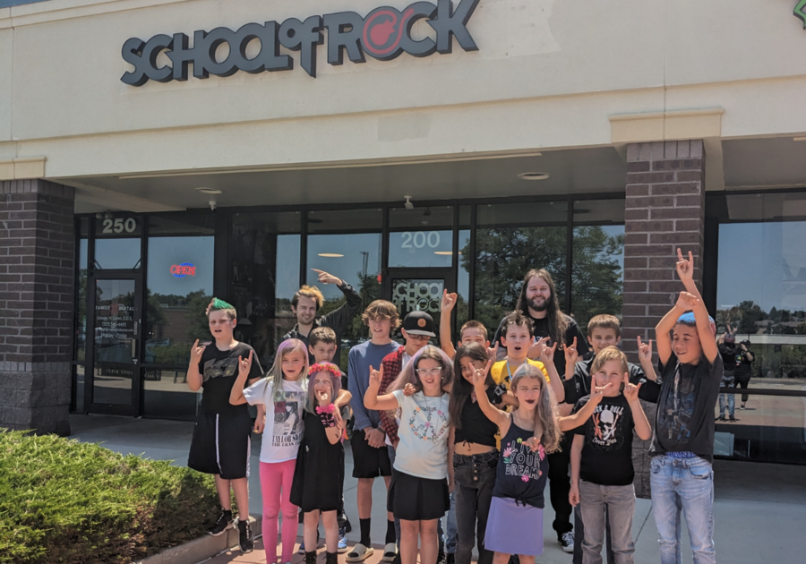 School of Rock Highlands Ranch group photo in front of school