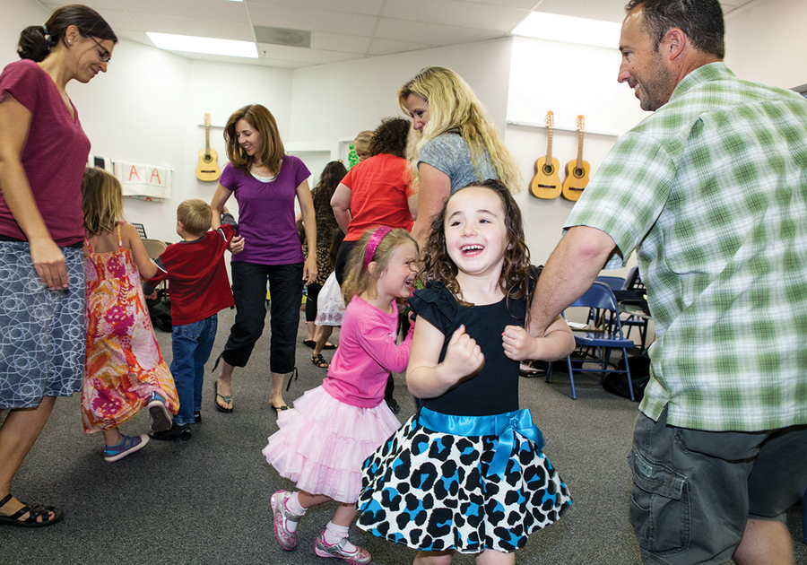 adults and children dancing at Children's Music Academy music class