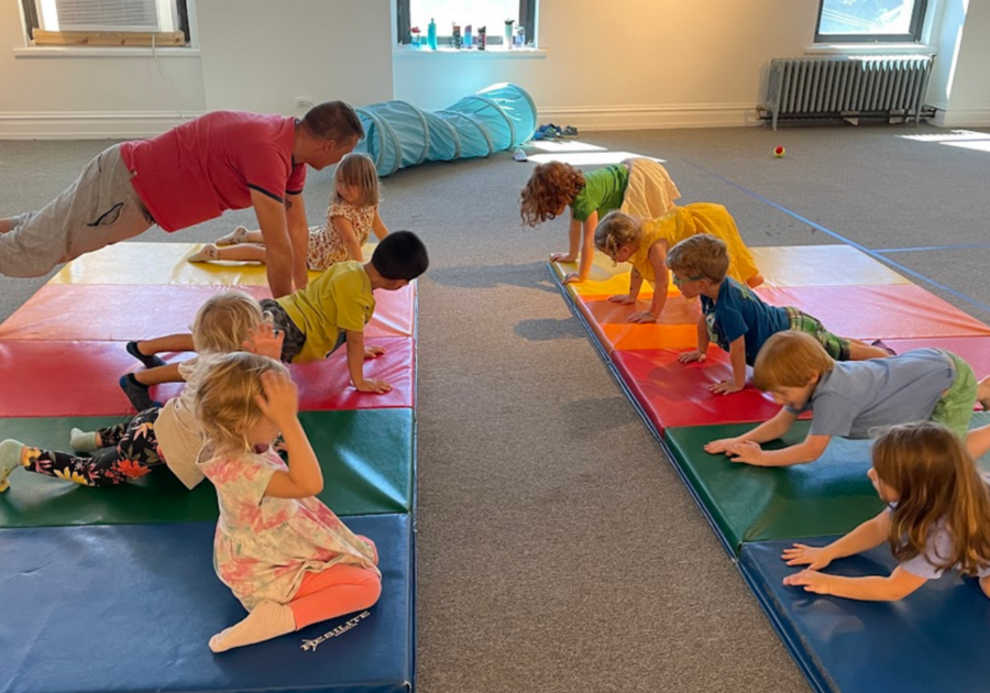 Preschool kids doing yoga