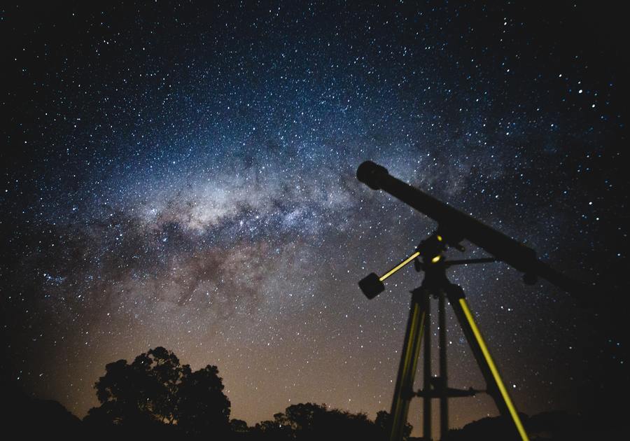 Telescope and night sky, astronomy