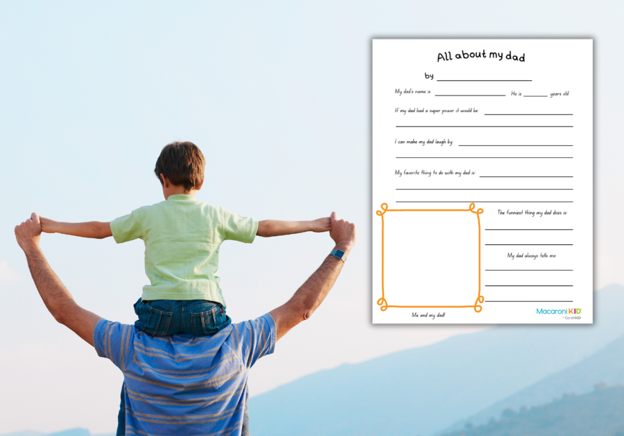 dad and child with father's day questionnaire